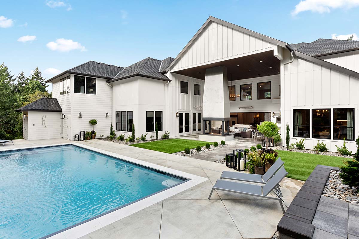 Swimming pool in backyard